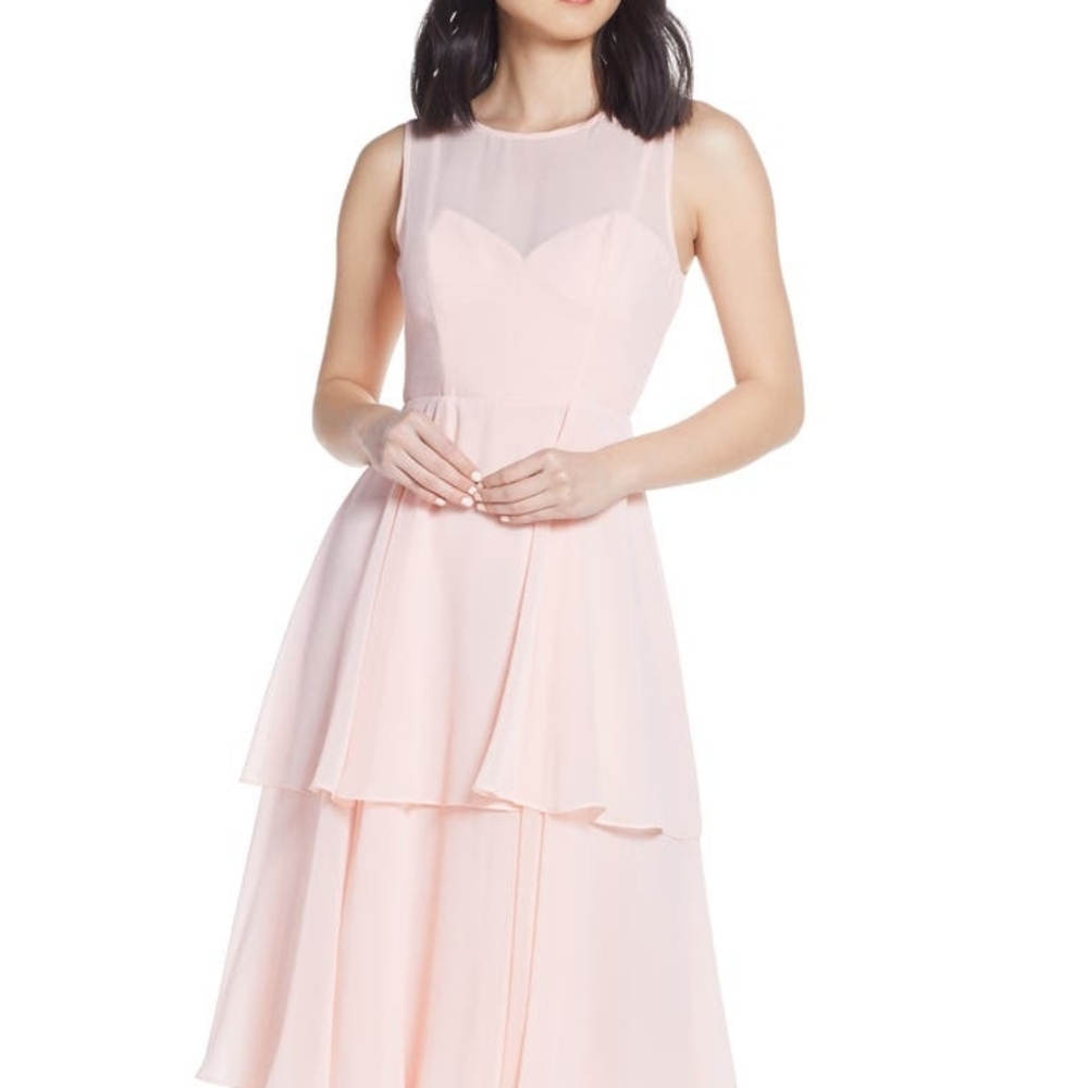 Fame and partners tiered chiffon formal